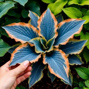 Хоста Океан Вью купить по цене от 960р. в интернет-магазине «Посадика» с доставкой почтой в в Нарьян-Маре и по всей России – [изображение №1].